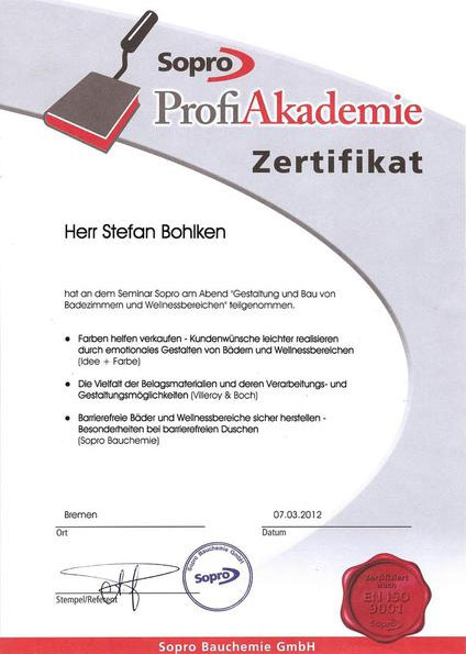 Zertifikat - Stefan Bohlken - ProfiAkademie