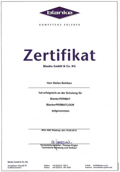 Zertifikat - Stefan Bohlken - blanke